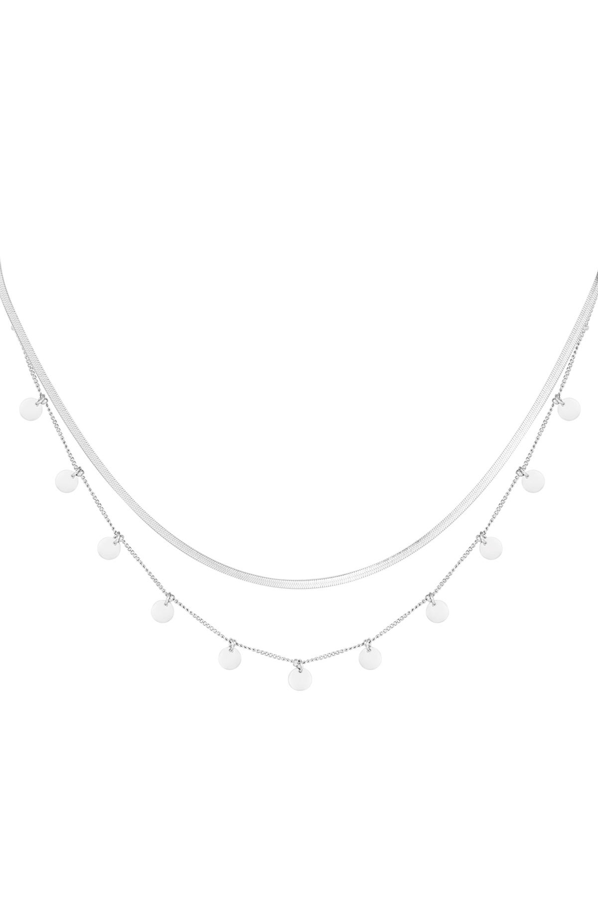 Necklace double layered circles - silver h5 