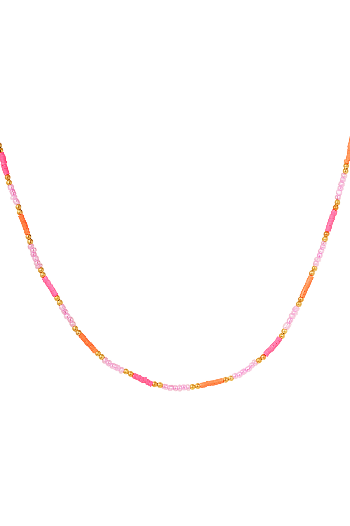 Ketting kleine kleurrijke kraaltjes - roze/oranje