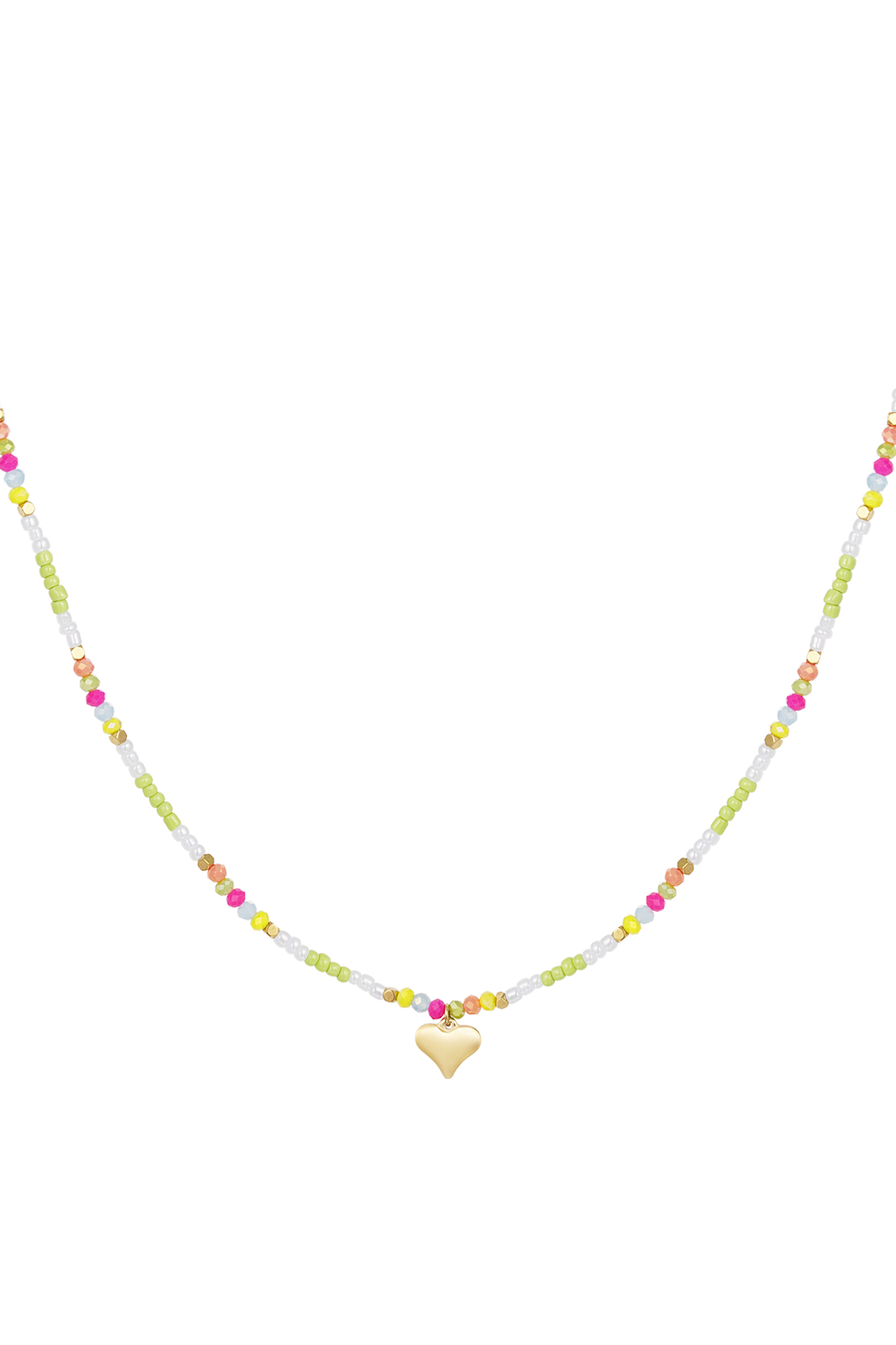 Bunte Perlenkette mit Herzanhänger – grün/mehrfarbig
