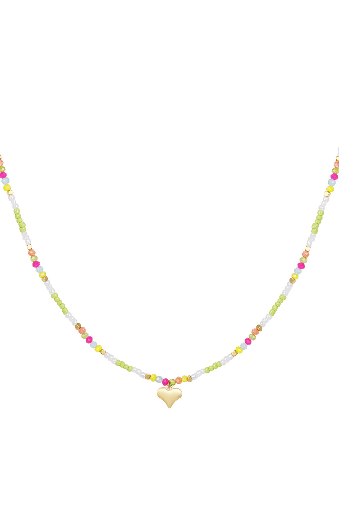 Colorful beaded necklace with heart charm - green/multi 