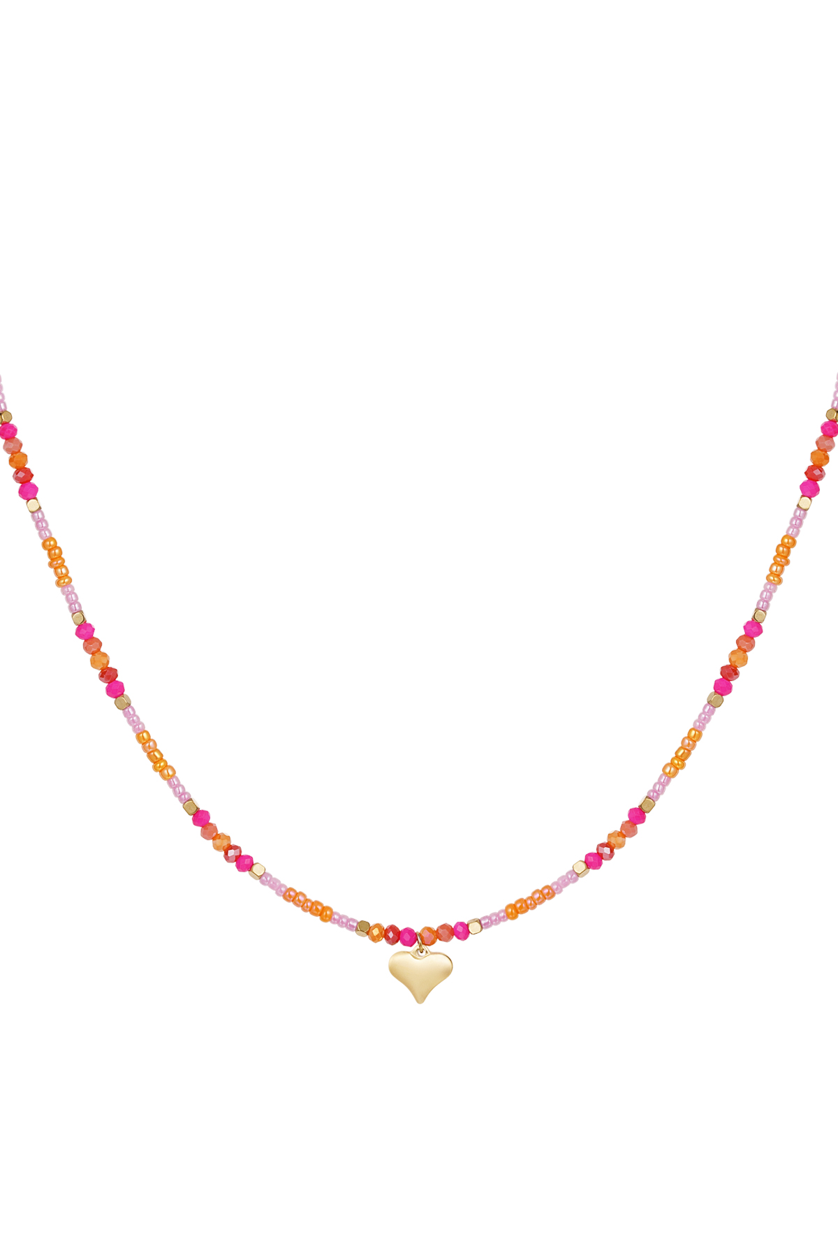 Bunte Perlenkette mit Herzanhänger – Fuchsia/Multi