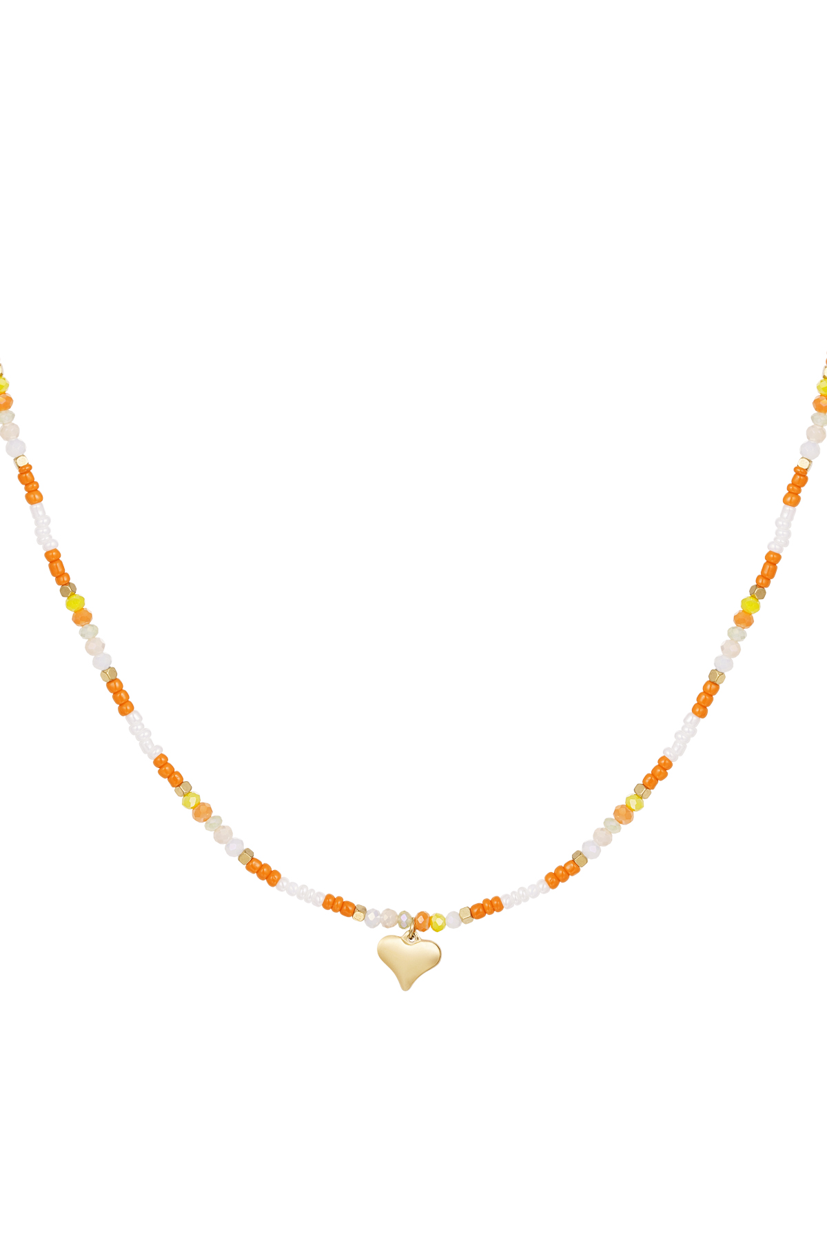 Colorful beaded necklace with heart charm - orange/multi