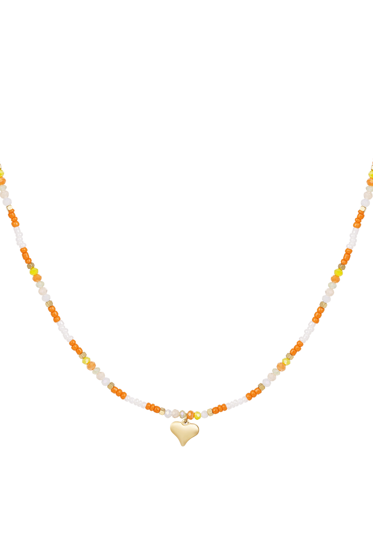 Colorful beaded necklace with heart charm - orange/multi 2