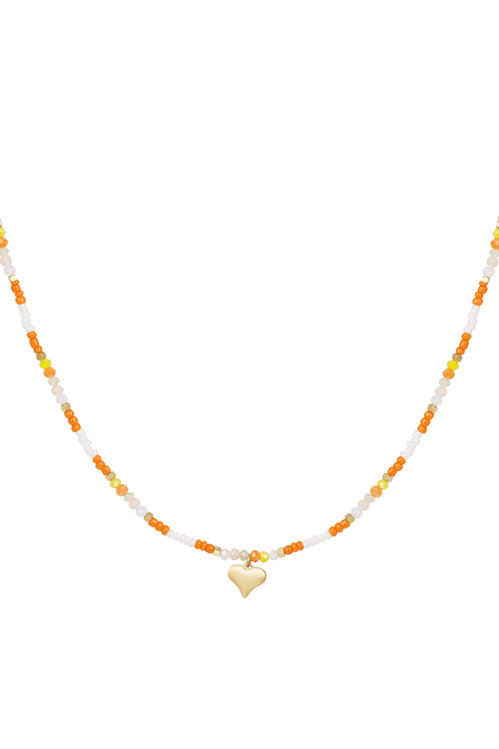Colorful beaded necklace with heart charm - orange/multi 