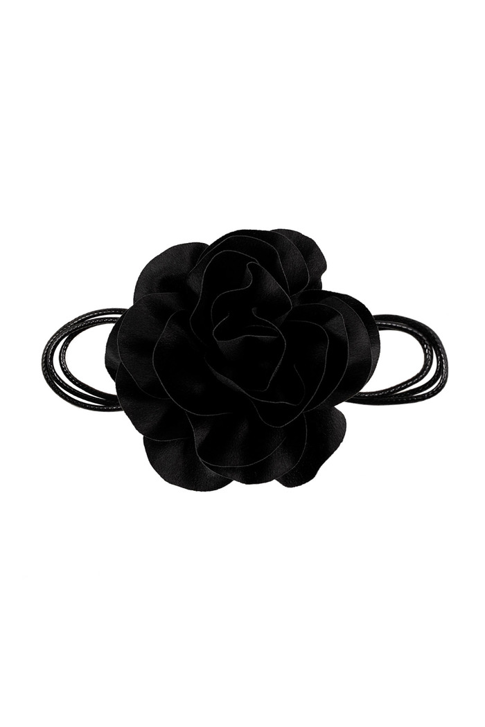Collar cuerda flor brillante - negro 