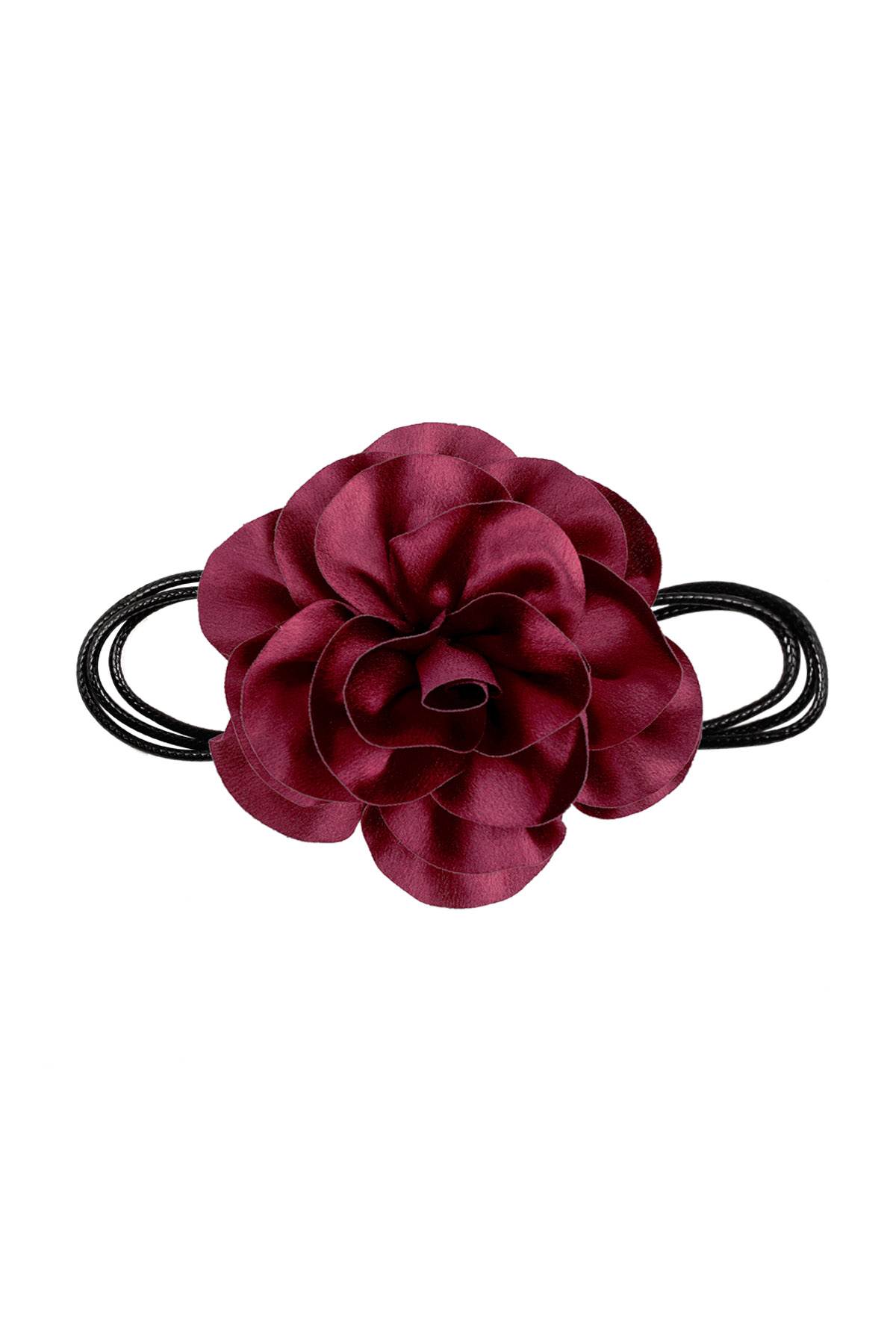 Collier corde fleur brillante - rouge foncé 