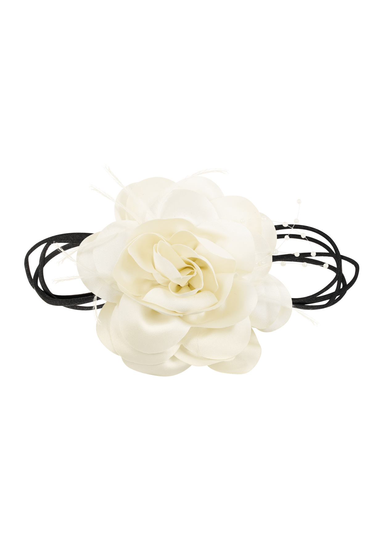 Collar cinta con flor y perlas - blanco roto