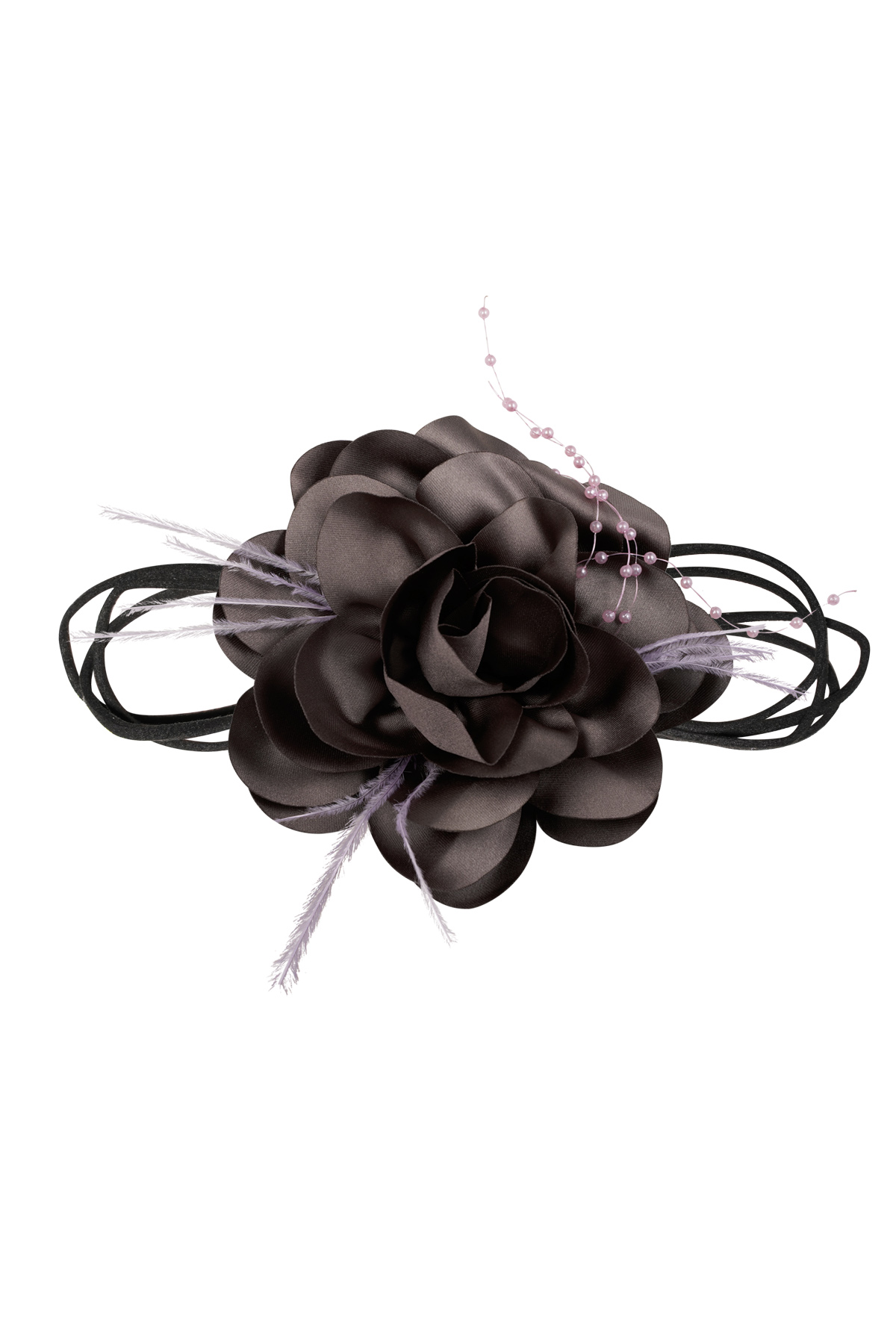 Halskettenband mit Blume und Perlen - dunkelbraun