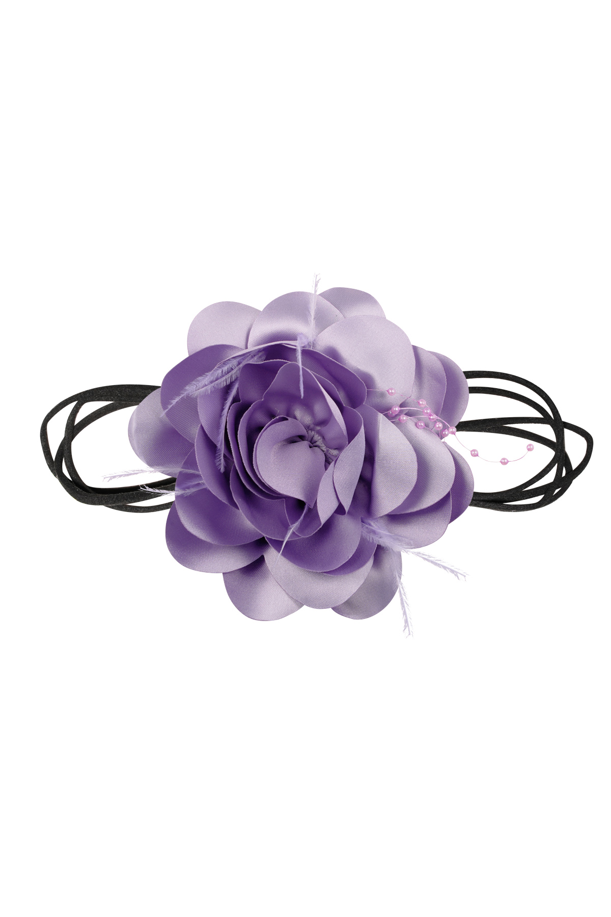 Necklace ribbon with flower and pearls - purple 2