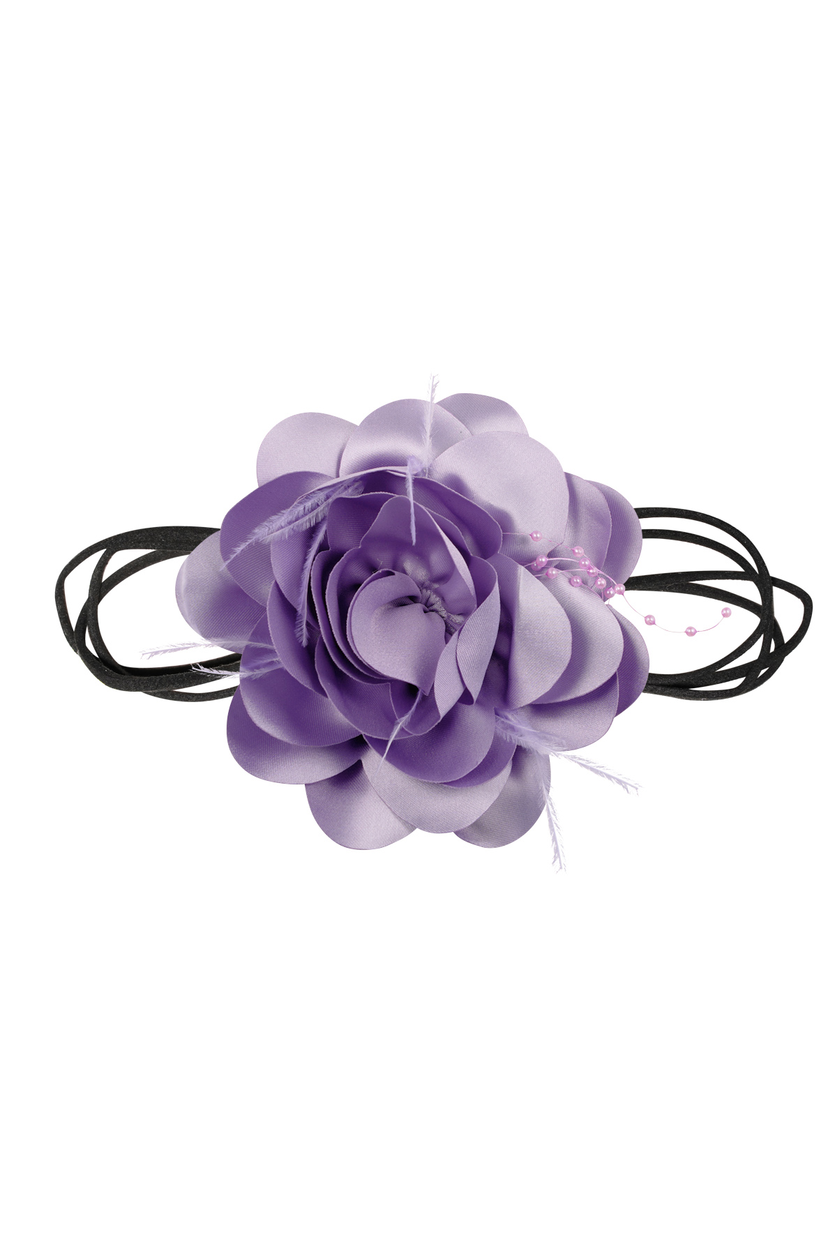 Necklace ribbon with flower and pearls - purple 
