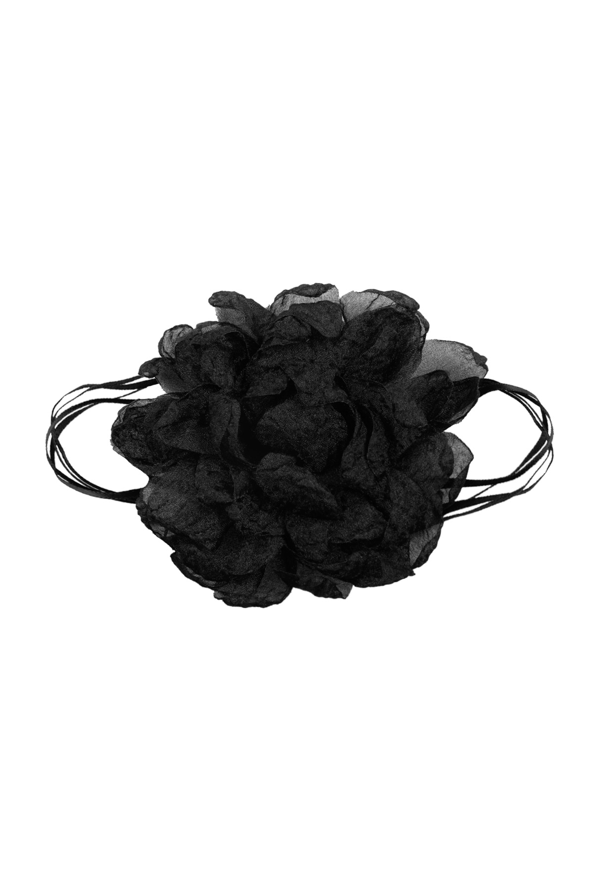 Ketting lint met bloem - zwart 