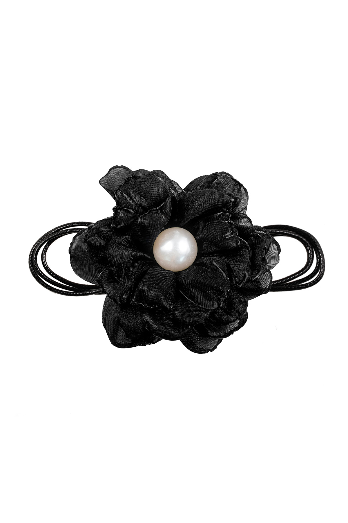 Cadena de cuerda con flor - negra h5 