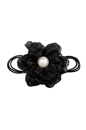 Ketting touw met bloem - zwart h5 