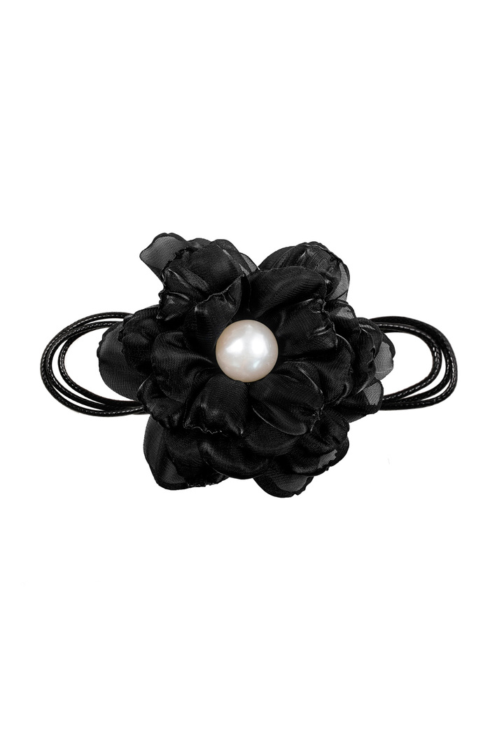 Ketting touw met bloem - zwart 