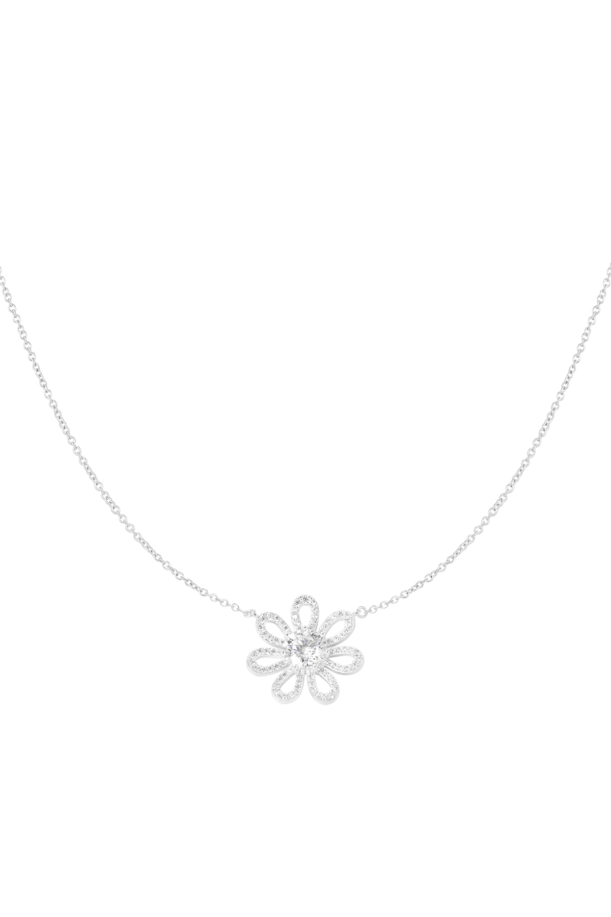 Necklace rhinestones flower - silver h5 