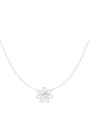 Necklace rhinestones flower - silver h5 