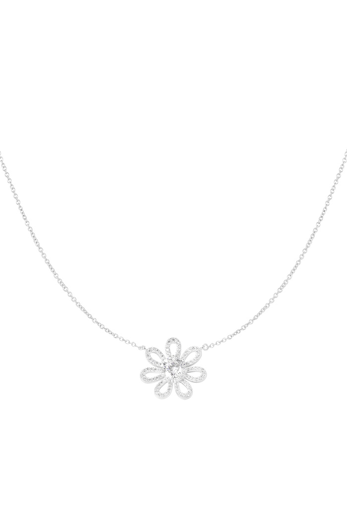 Necklace rhinestones flower - silver 
