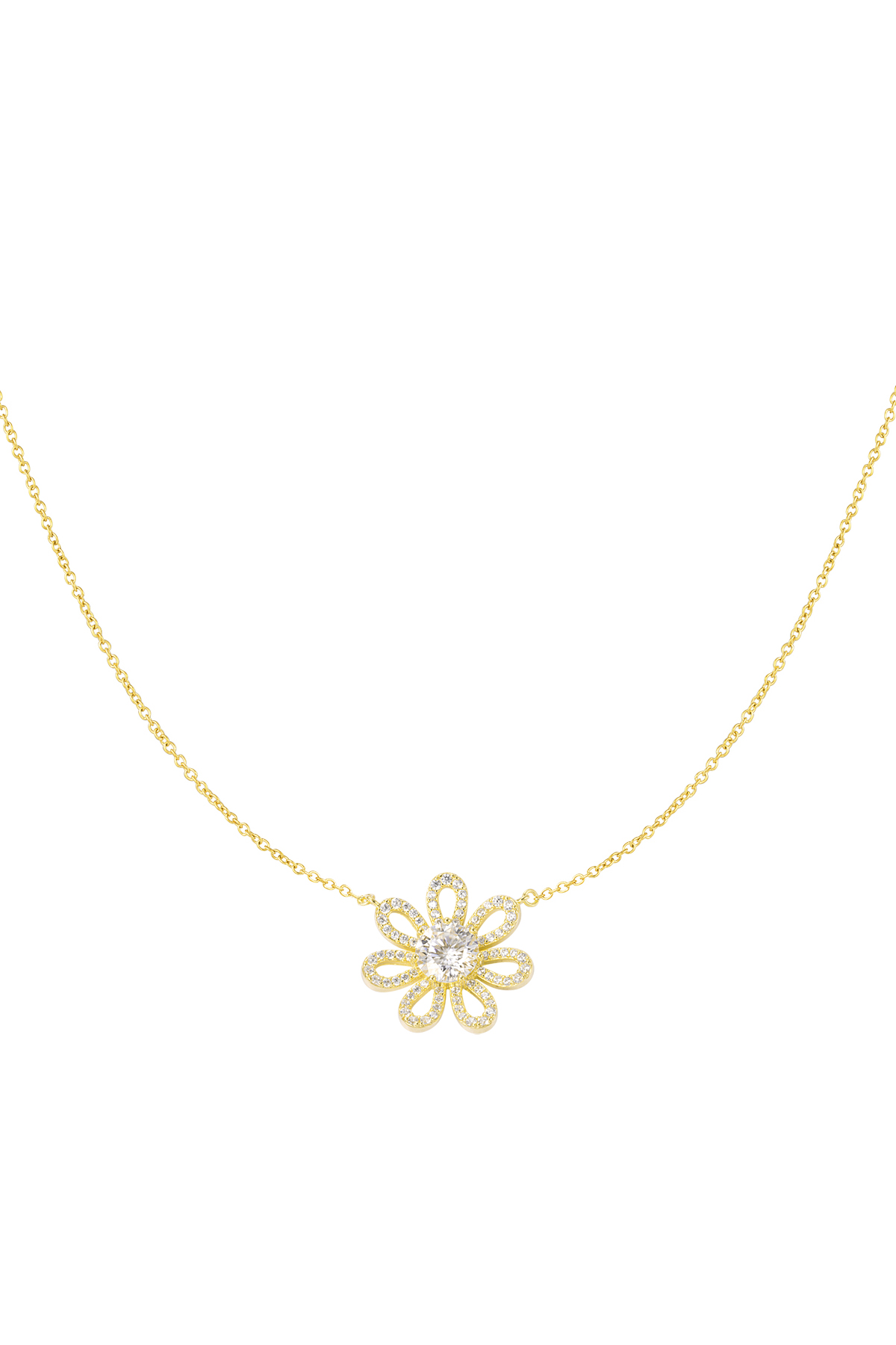 Necklace rhinestones flower - gold h5 