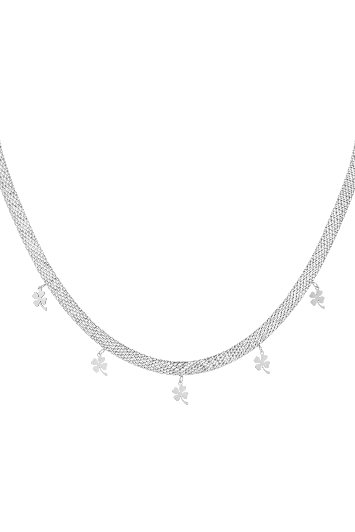 Robuste Halskette mit Kleeblättern - Silber