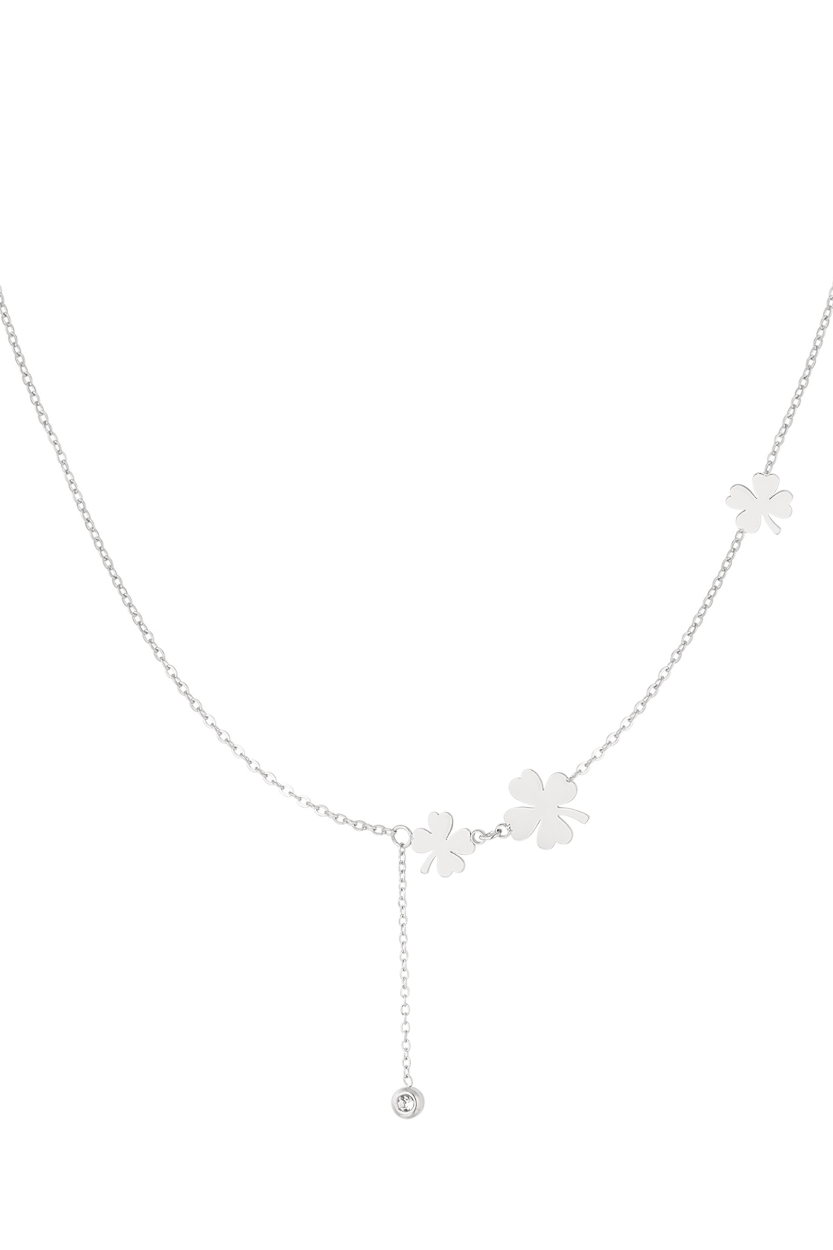 Necklace three clovers and stone - silver h5 