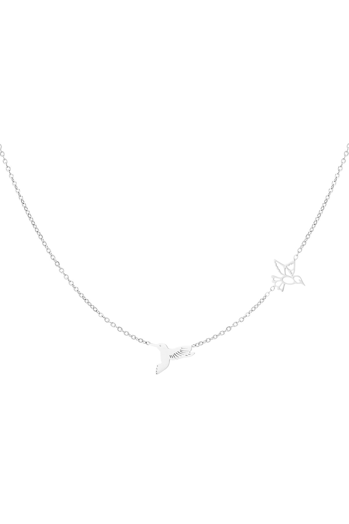 Necklace 2 birds - Silver Color color