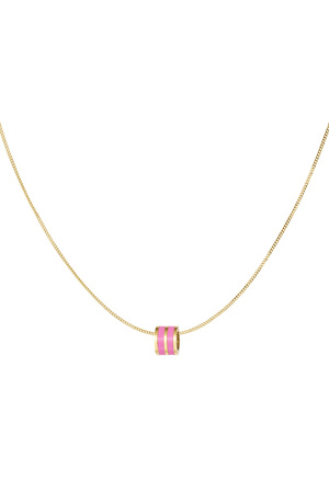 Necklace round charm - gold/pink h5 