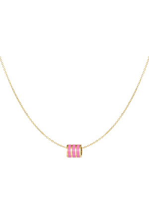 Necklace round charm - gold/pink h5 