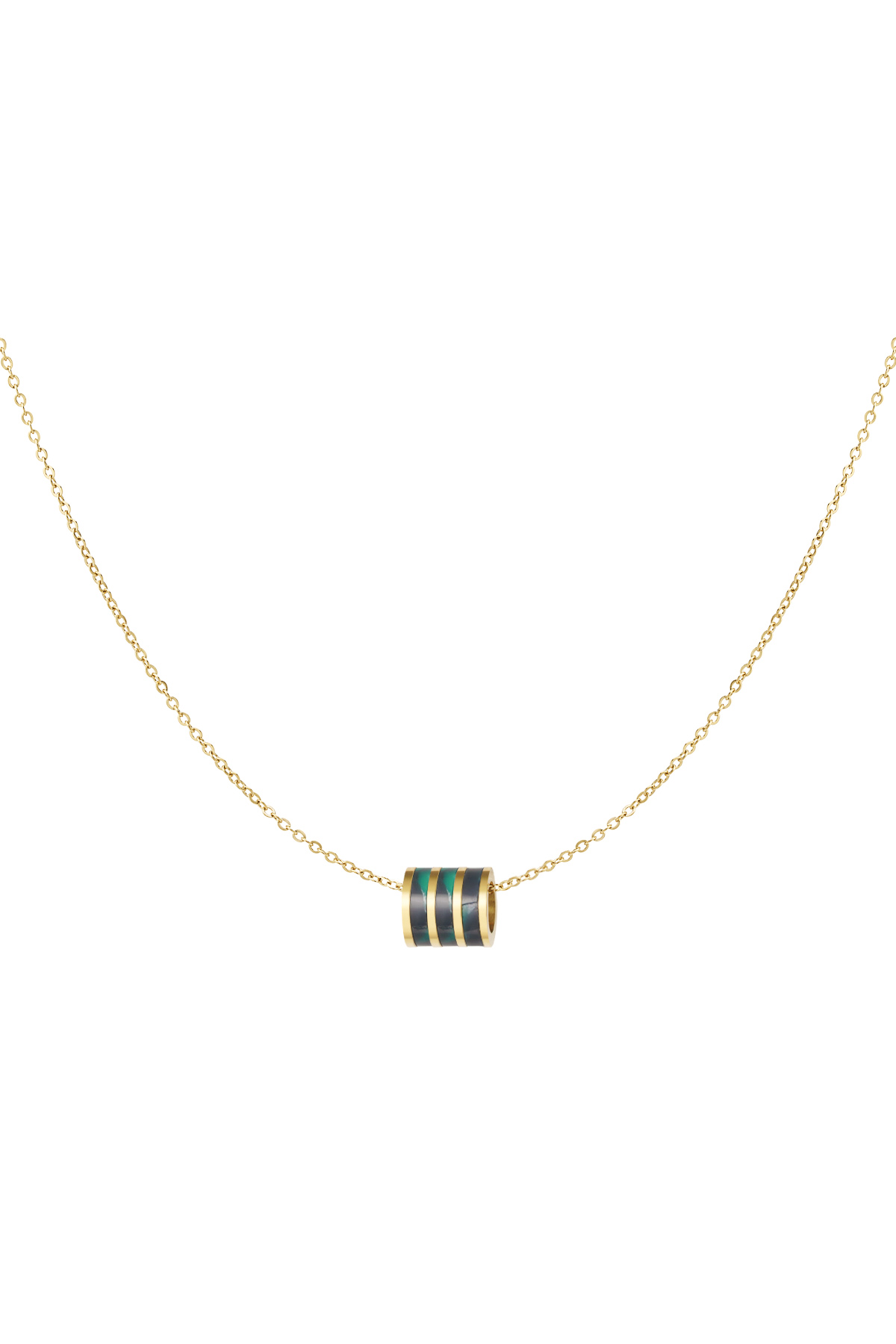 Necklace round charm - gold/green