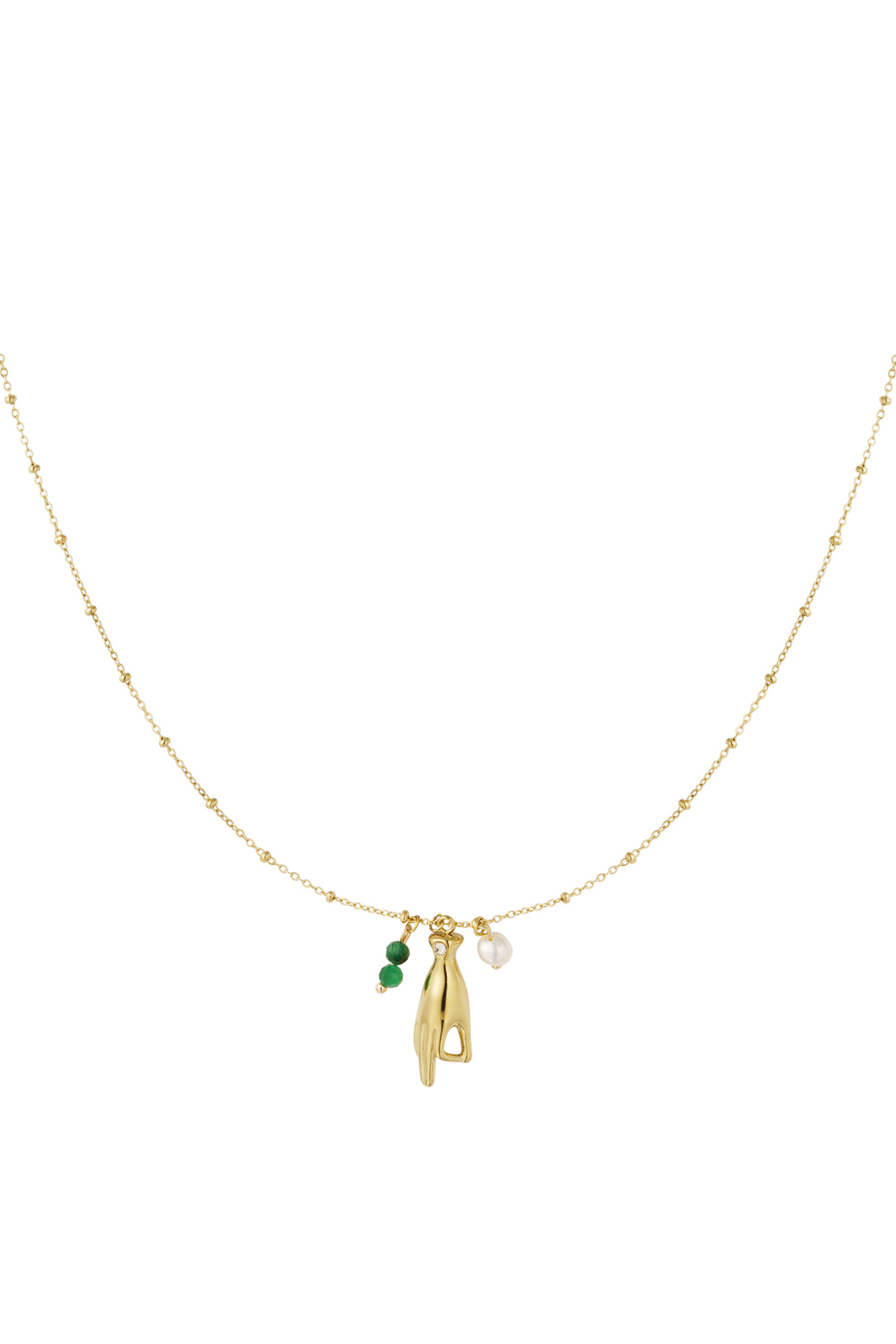 Necklace with open hand charm - green gold