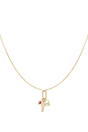 Necklace charms key letter e - pink gold h5 