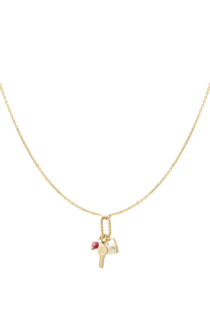 Necklace charms key letter e - pink gold 