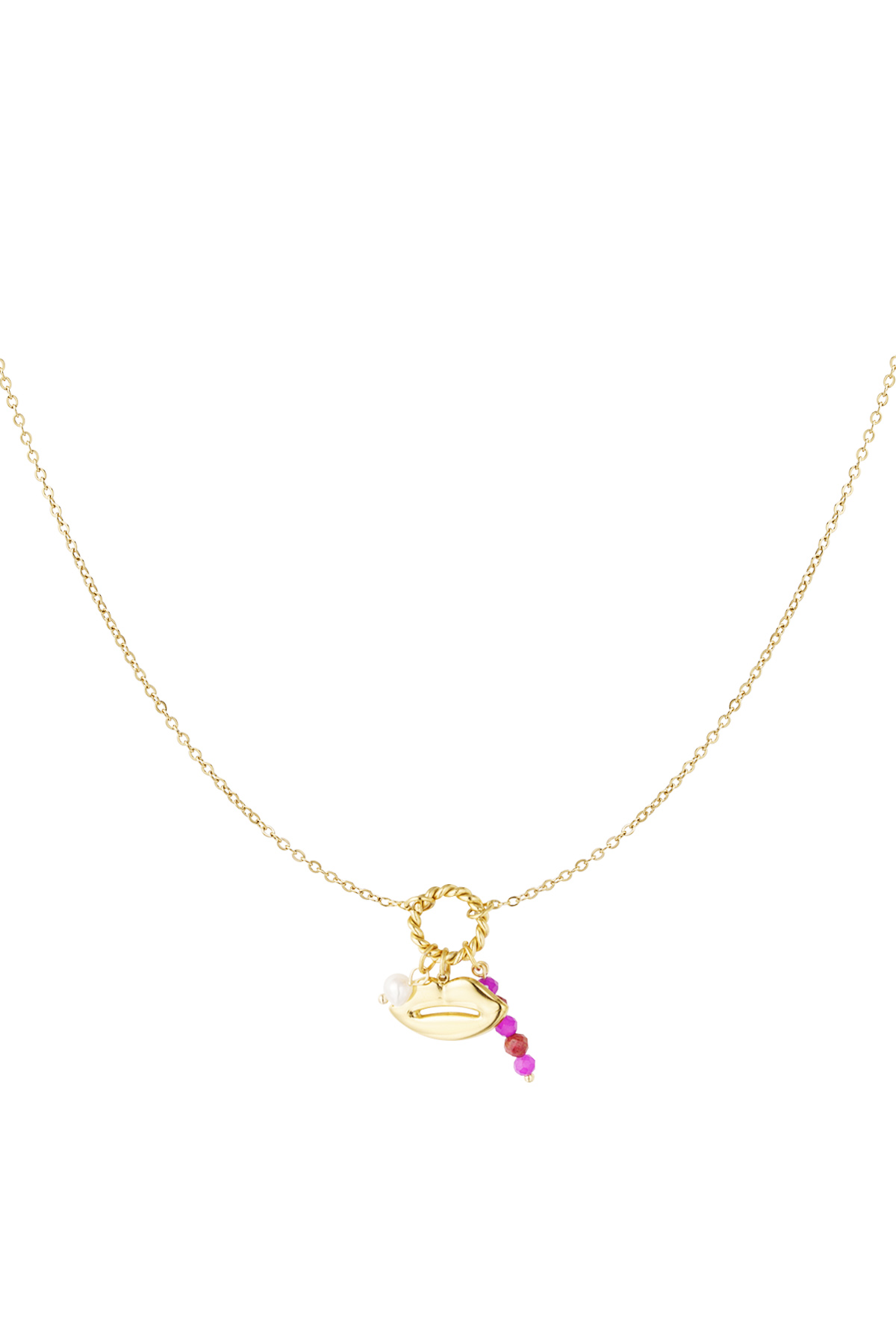 Necklace mouth with beads - gold/pink h5 