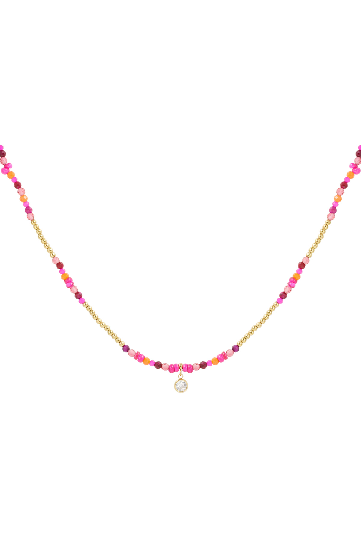 Colorful necklace natural stone and rhinestone - fuchsia