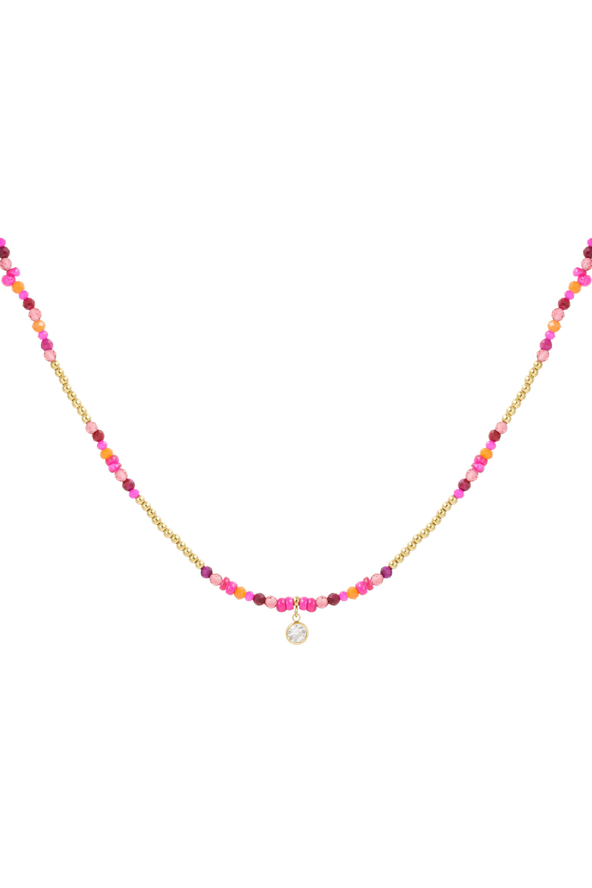 Colorful necklace natural stone and rhinestone - fuchsia 2