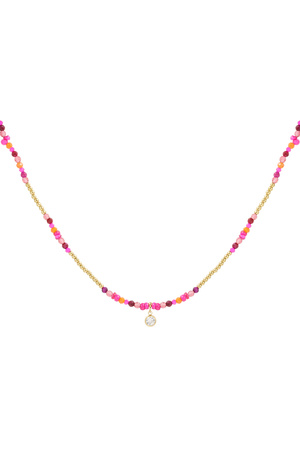 Colorful necklace natural stone and rhinestone - fuchsia h5 