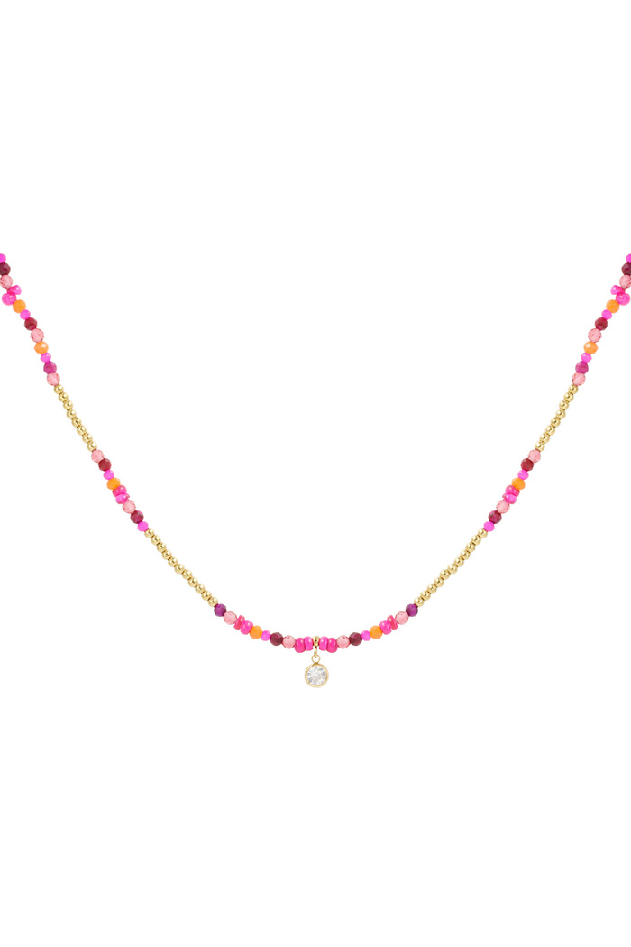 Colorful necklace natural stone and rhinestone - fuchsia 