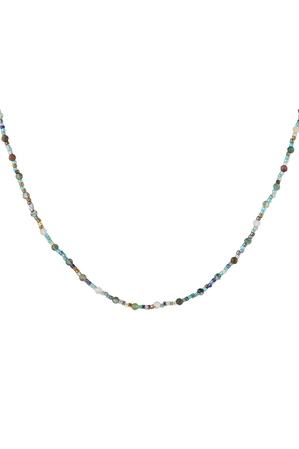 Colorful necklace natural stone - green Gold color