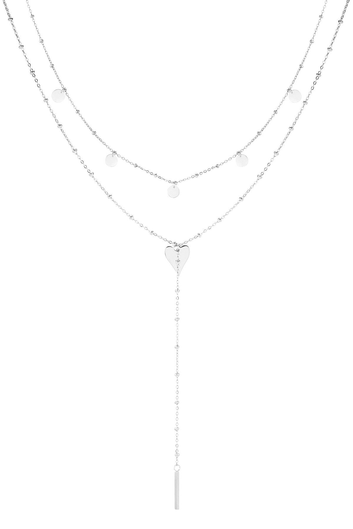 Necklace long in the middle with circles - silver