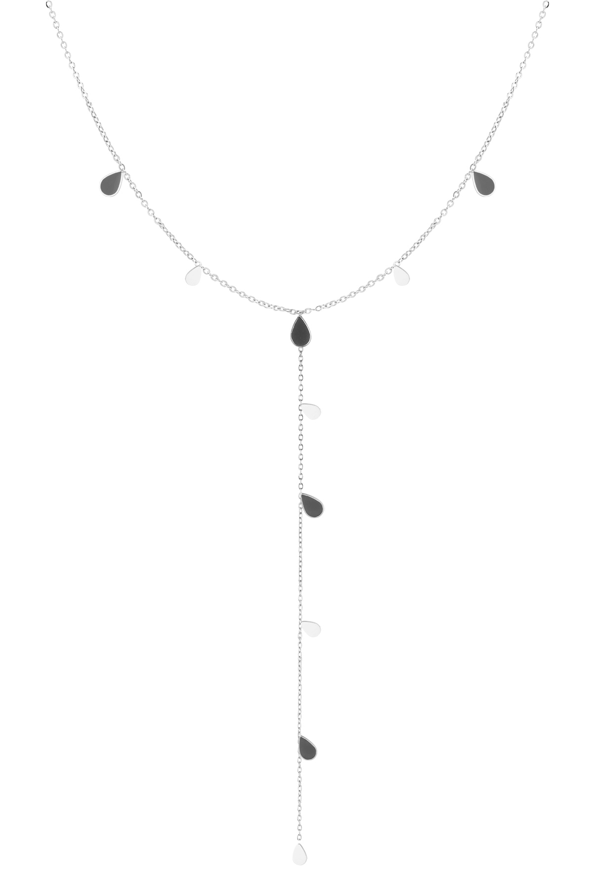 Lange Halskette mit Emaille-Tropfen – schwarzes Silber