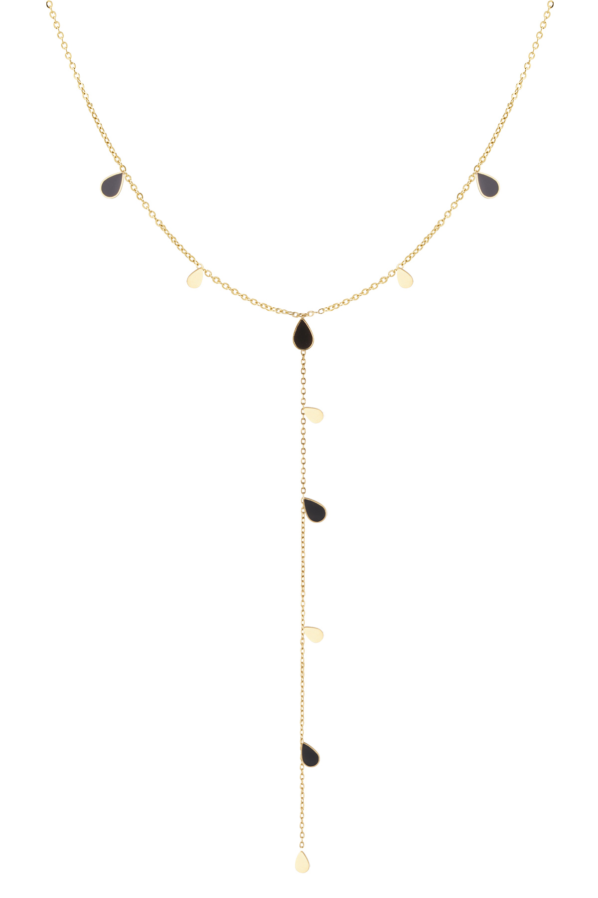 Lange Halskette mit Emaille-Tropfen – Schwarzgold