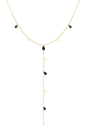 Lange Halskette mit Emaille-Tropfen – Schwarzgold h5 