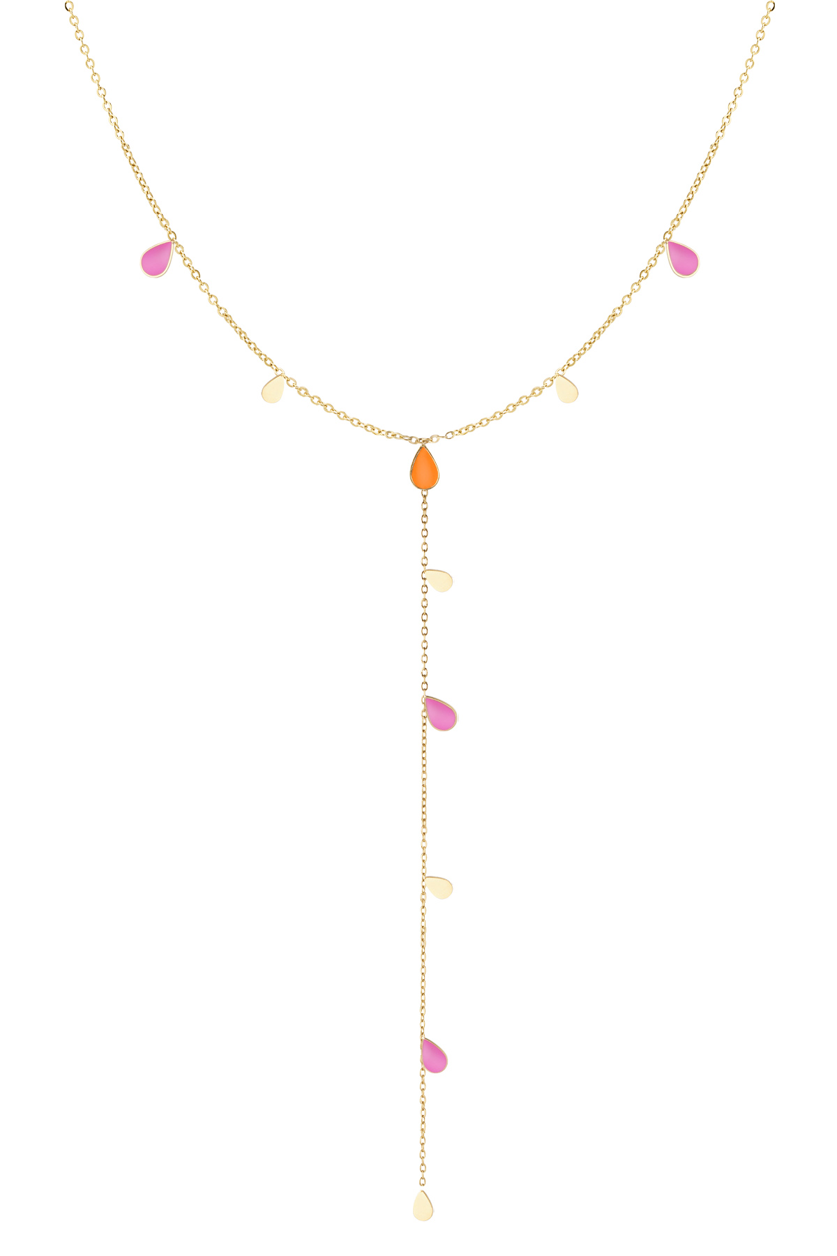 Lange Halskette mit Emaille-Tropfen – orange-rosa