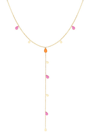 Long necklace enamel drop - orange pink h5 