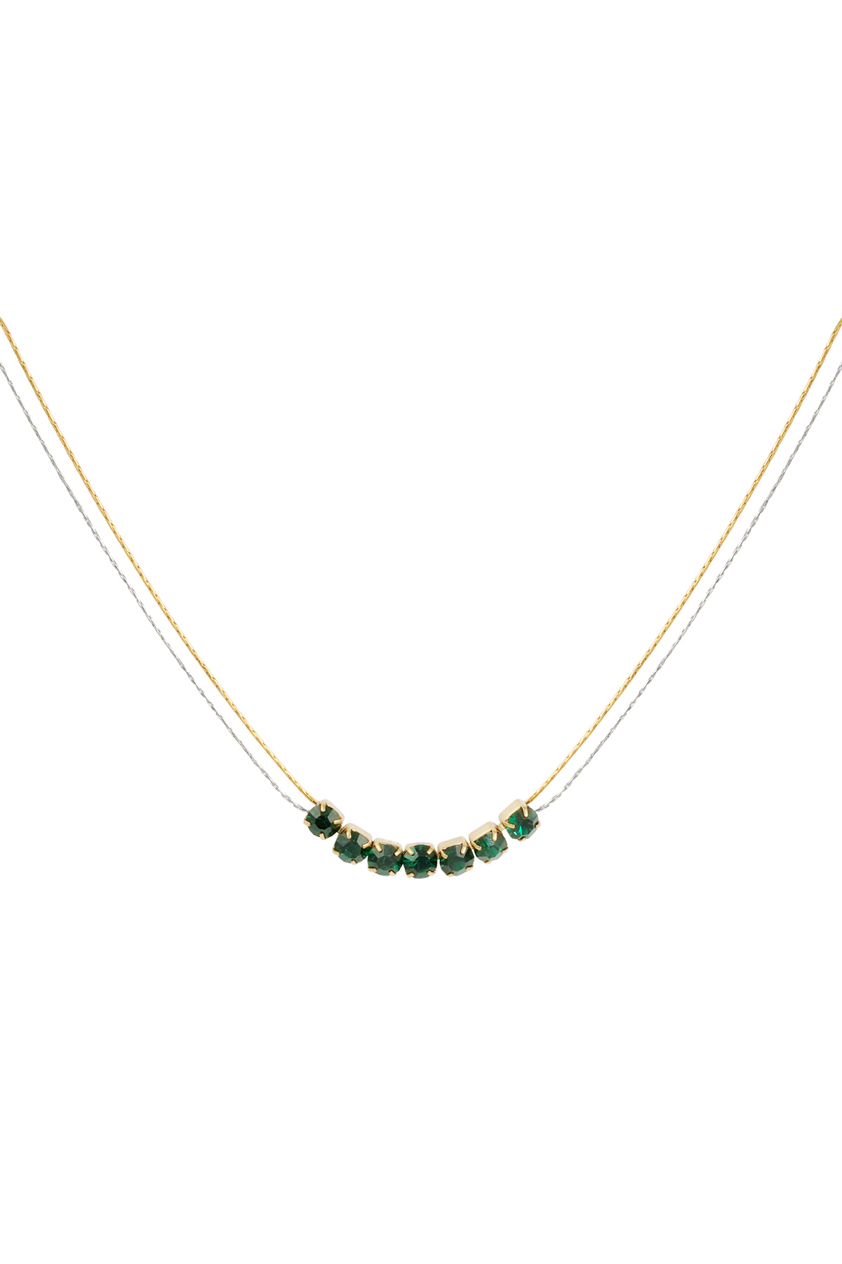 Necklace gold/silver with stone - green