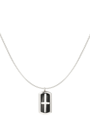 Men's necklace rectangular cross charm - silver/black h5 