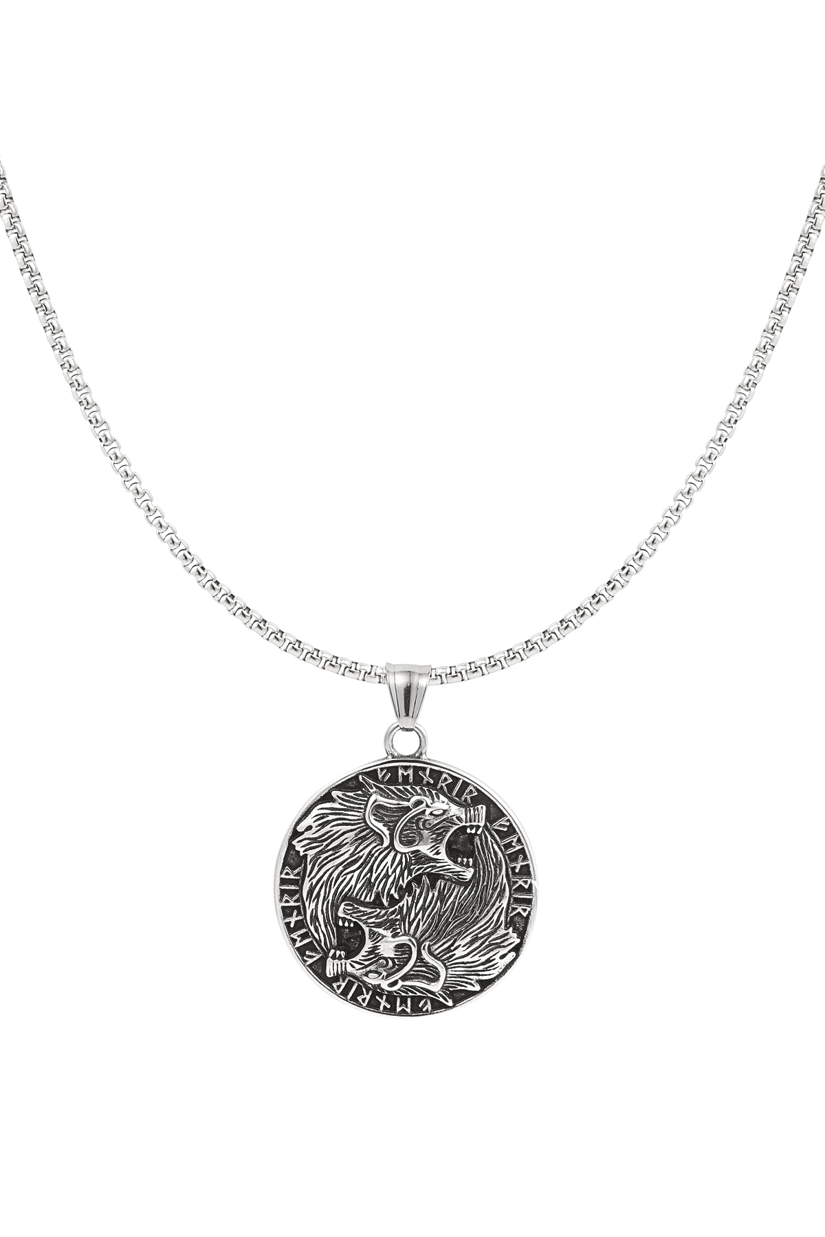 Men's necklace tiger coin - silver h5 