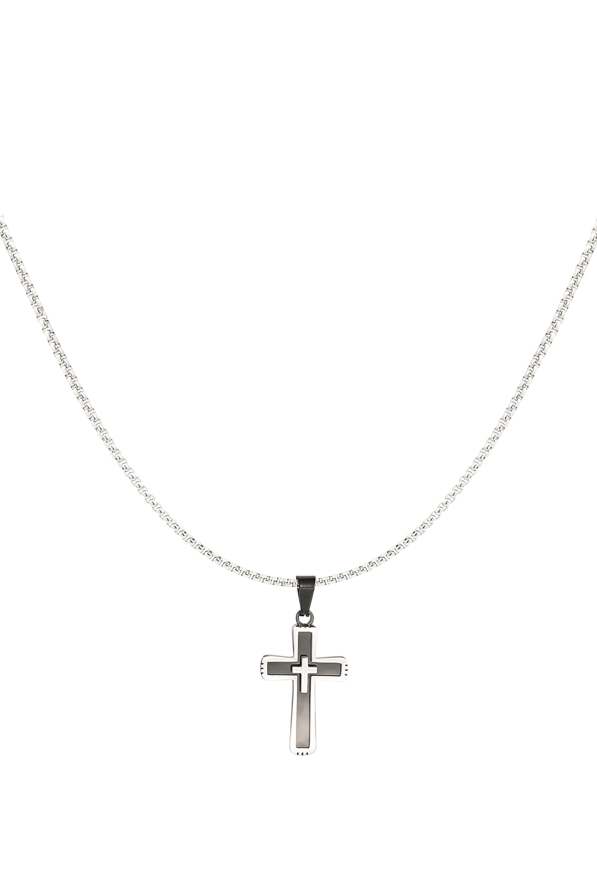 Herrenhalskette Kreuz mit schwarzen Details – Silber/Schwarz