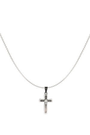 Men's necklace cross black details - silver/black h5 