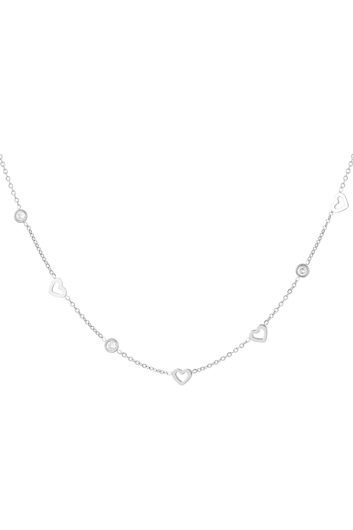Necklace with heart and diamond charms - silver