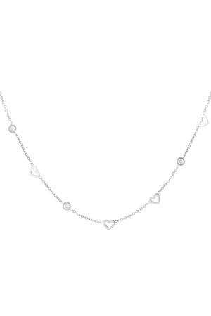 Necklace with heart and diamond charms - silver h5 